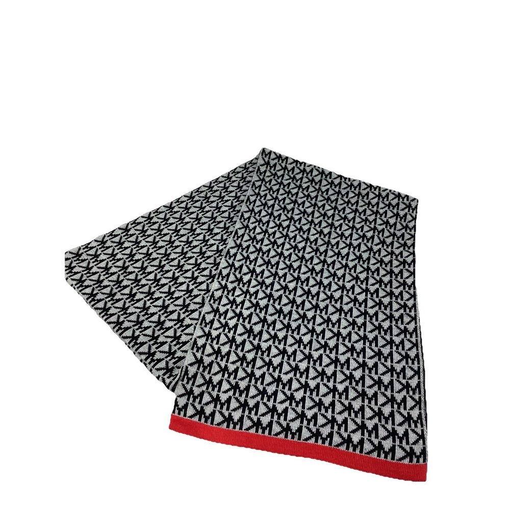 Michael Kors 66" X9.5" Knit Scarf Black & Grey MK Signature Logo Monogram 2018
